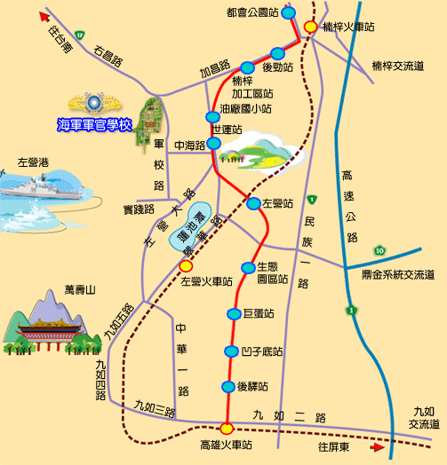 Transportation map shows campus at No.669, Junxiao Rd., Zuoying District, Kaohsiung City